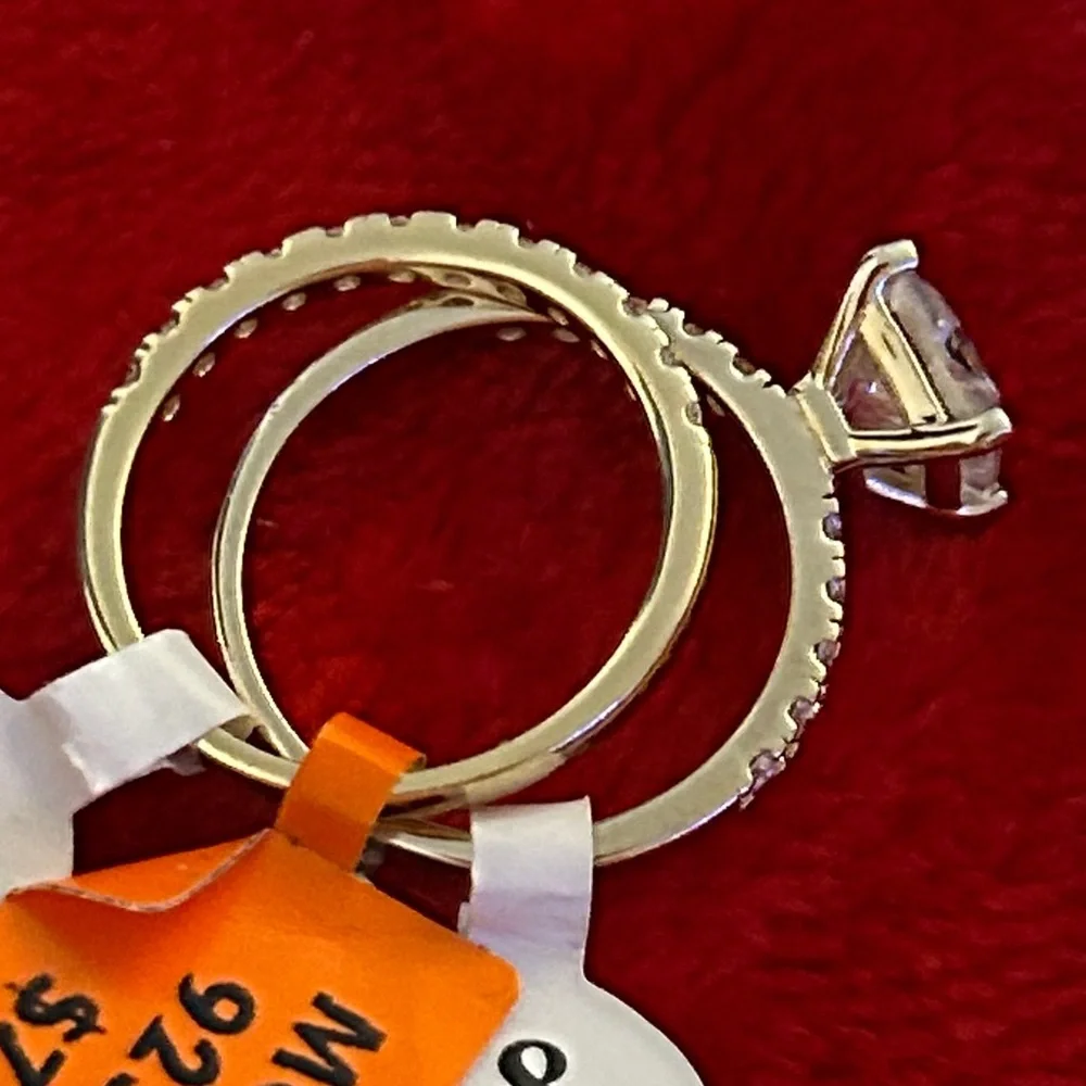 Luxury Square Moissanite Diamond gold‎ wedding bridal set Women's Ring size 8